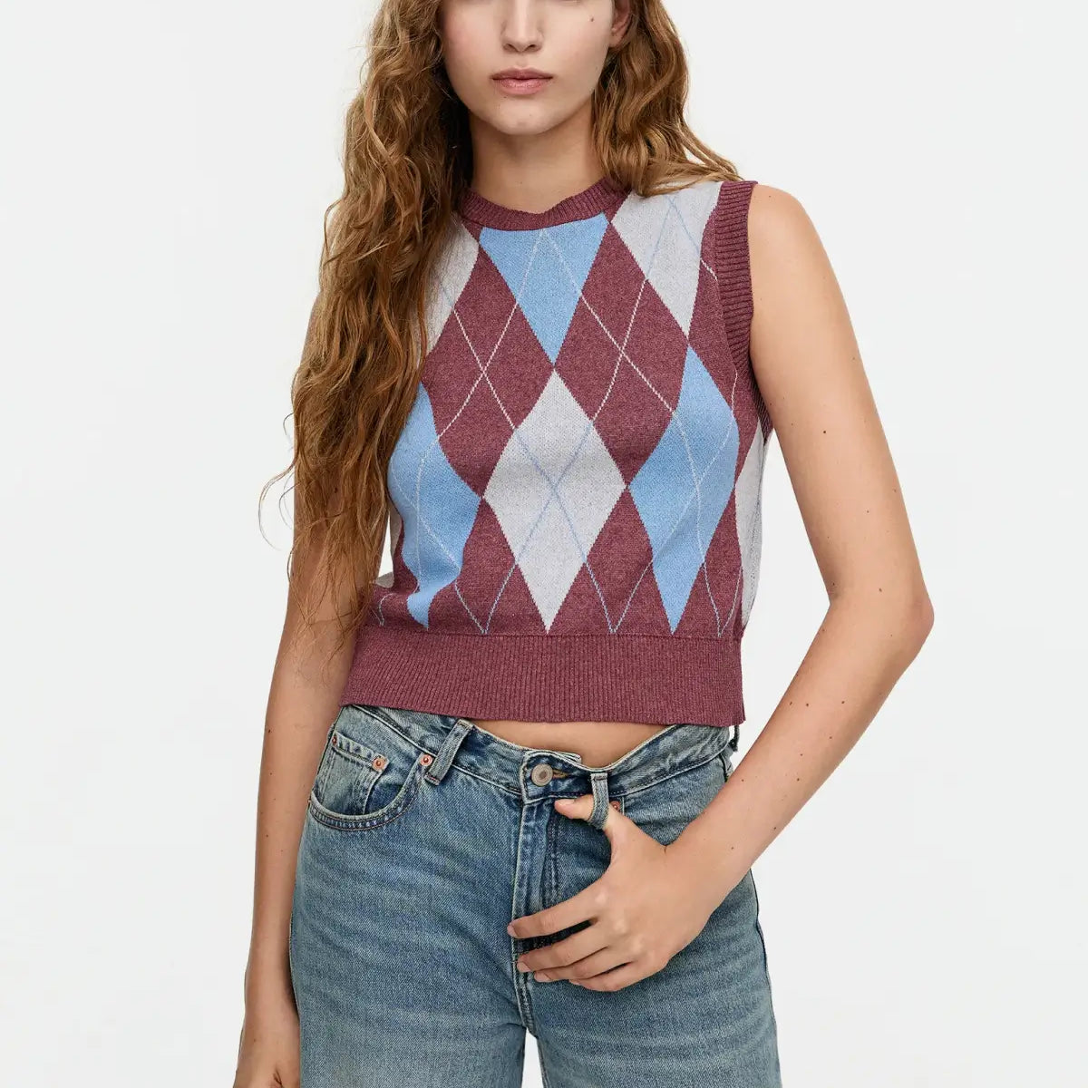 Argyle knit vest