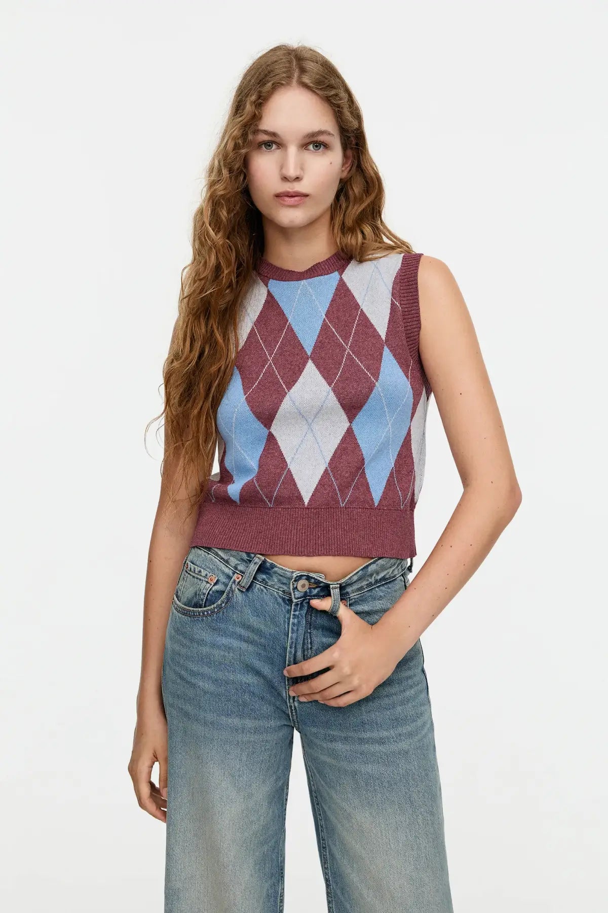 Argyle knit vest